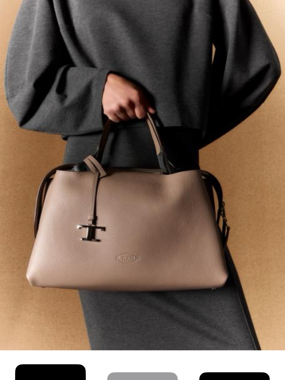 Tod's Taupe Leather Satchel with Top Handles
